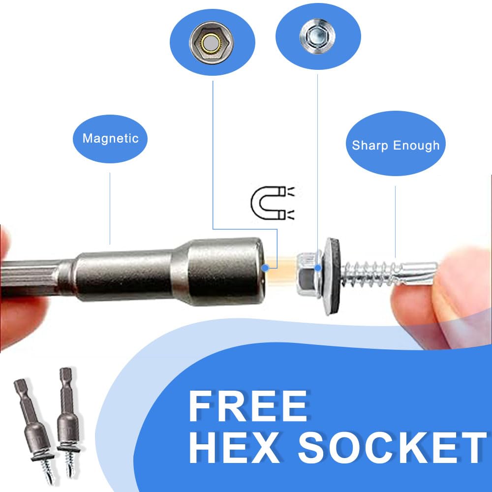 105 Pcs Self Drilling Roofing Screws Set, M5.5 Hex Head Self Tapping Screw with Rubber Sealing Washer & Hex Socket - Image 4
