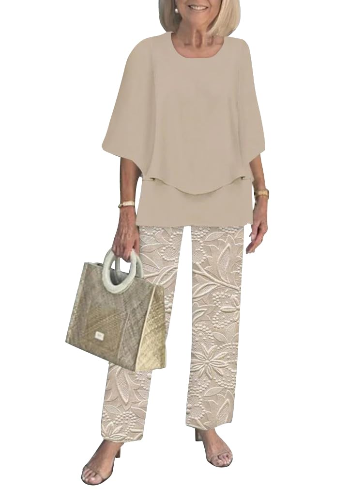 shownicer Ensemble Femme D'été 2 Pièces Manche 3/4 Top + Pantalons Set Loungewear Outfit Décontracté