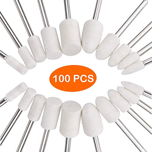 CBTONE 100PCS Wool Felt Mandrel Mounted Grinding Polishing Buffing Bits Polishing Watch Jewelry