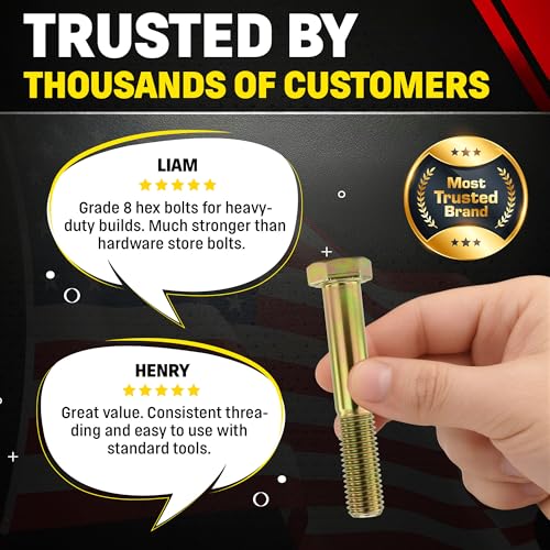 Image of Chenango Supply 5 /8-11 x 4 Grade 8 Hex Head Cap Screws | Alloy Steel Hex Bolts, 150,000 PSI Tensile Strength, Yellow Zinc Chromate Finish, USS Coarse Thread Fasteners (10 Pack)