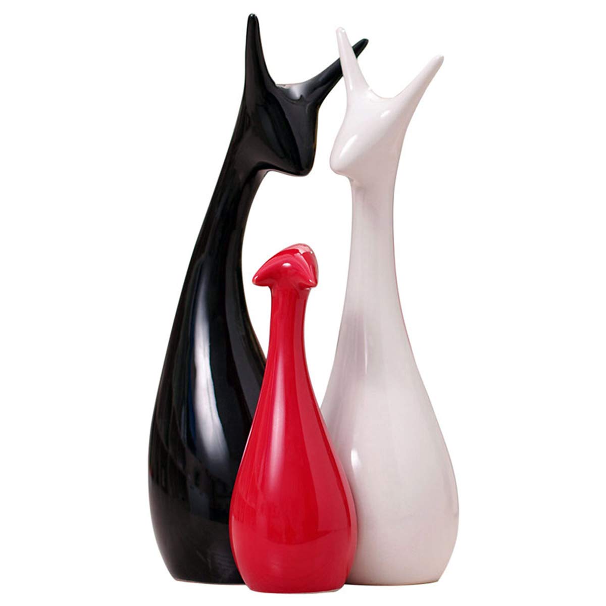 CCChaRLes 3 szt./zestaw rodzina jeleń ceramiczna figurka porcelanowa dekoracje czarne/białe/czerwone