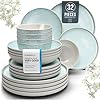 32 piece dinnerware sets for 8 modern style stoneware dinnerware set scratch resistant dishwasher safe plates and bowls sets ceramic dish set bowl and plate set beige and blue  urban country home decor