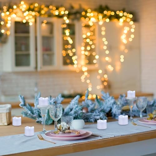 Image of Topstone Flameless Electronic Candle Lights with Remote Control, 400 Hour Battery Life, Cold White LED Realistic Flickering Candles for Home Decor, Wedding, Christmas, Votive, Jar, Centerpiece