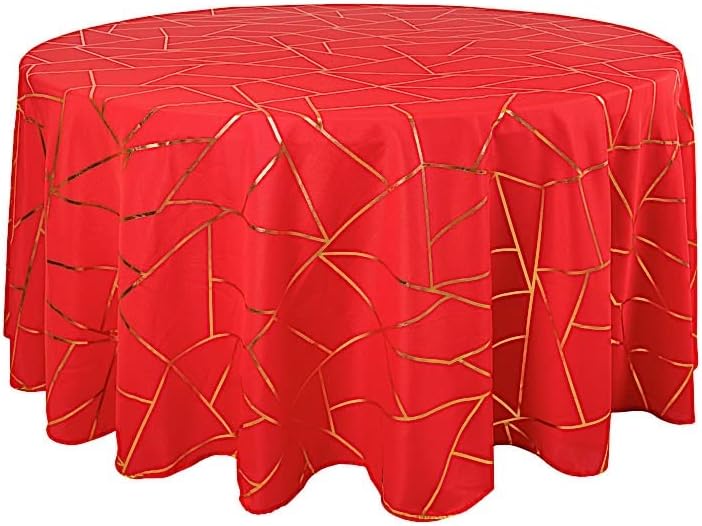 Miniatura 1 de Balsa Circle Mantel redondo de poliéster con diseño geométrico metálico dorado rojo de 120 pulgadas, suministros de decoración de catering