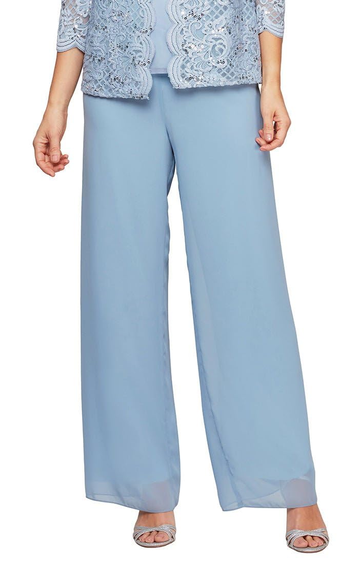 Alex Evenings Womens Wide Leg Chiffon Dress Pant for Mother of The Bride, Elegant Party Outfit (Petite and Regular Sizes)