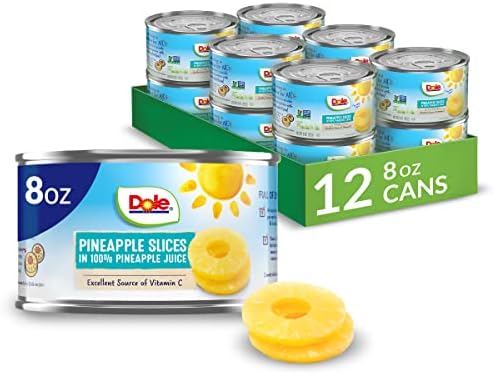 Dole Canned Fruit, Pineapple Slices in 100% Pineapple Juice, Gluten Free, Pantry Staples, 8 Oz, 12 Count