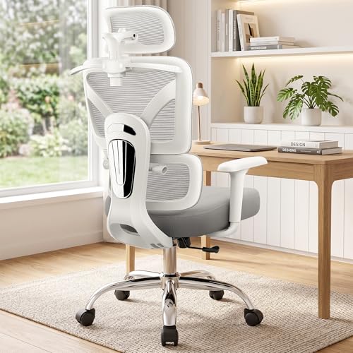 Image of Ergonomic Office Desk Chair, Computer Chair Comfy for Home Office, Standard | Adjustable Lumbar Support for Back Pain Relief, 4.33'' Thick Foam Cushion, 3D Headrest, Steel Frame, 300LBS, LightGray
