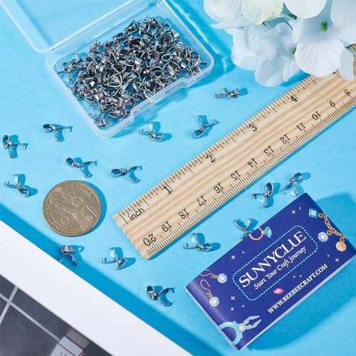 SUNNYCLUE 1 Box 100Pcs Stainless Steel Pinch Bails Small 9mm Ice Pick Pinch Bails Beads Pendant Bail Connector Pinch Bail Hooks Snap on Pinch Clasp for Jewellery Clasps DIY Necklace Craft Supplies - Image 3