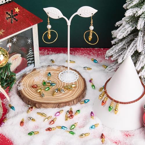 SUNNYCLUE 1 Box 120Pcs 6 Colors Christmas Bulb Bead Light Bulb Beads Bulk Colorful Cute Mini Plastic Bulbs Bead Charm for Jewellery Making Charms DIY Craft Necklace Bracelet Earring Holiday Decoration - Image 4