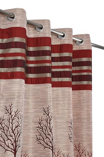 Image of Homefab India Jute Modern 2 Piece Eyelet Polyester Window Curtain Set - 5ft, Maroon