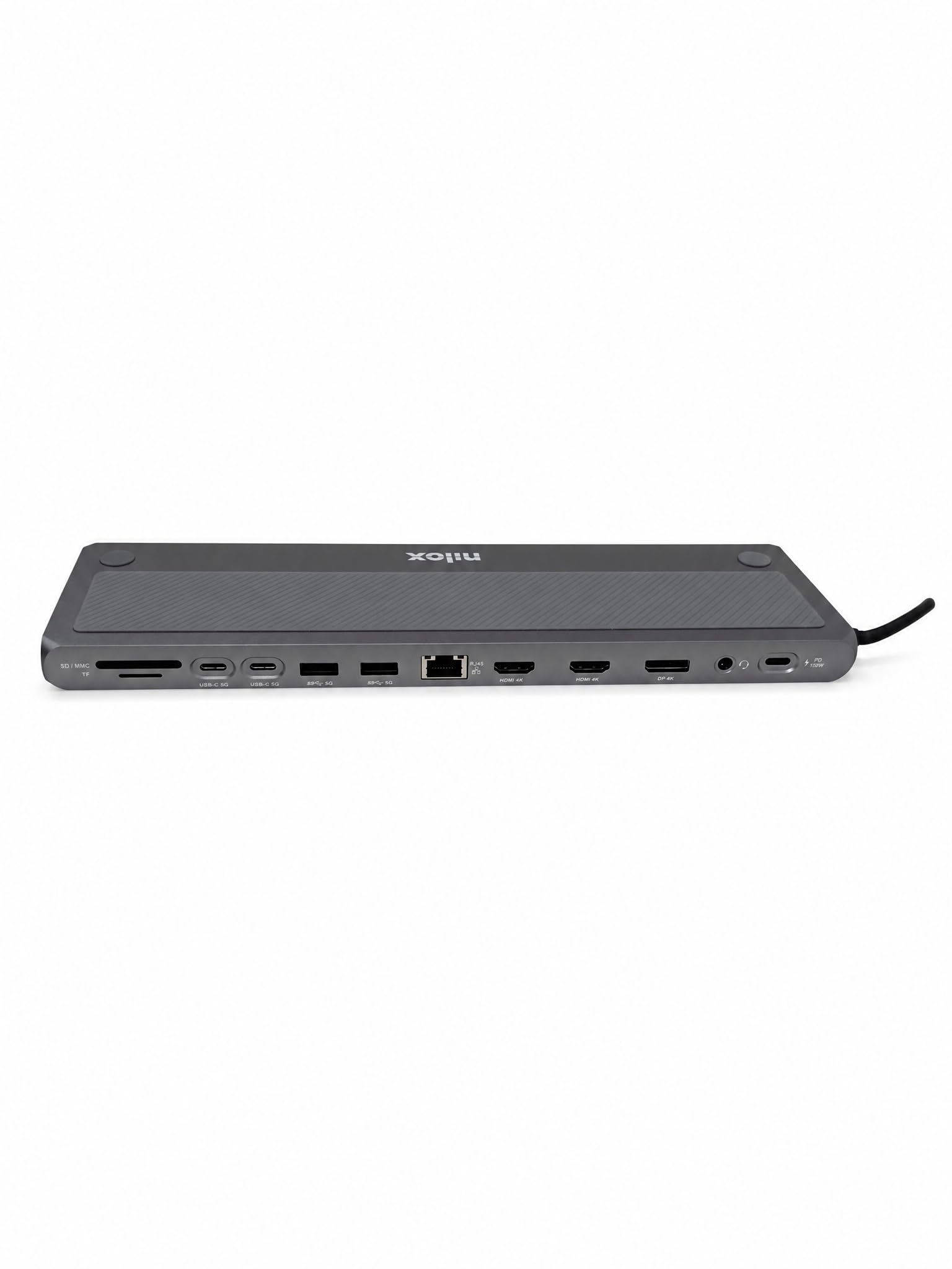 Nilox, Hub USB-C 13 en 1, Docking Station, Estructura Slim, Plug & Play | con 2 HDMI 4K, DisplayPort 4K, 3 USB 3.0, 2 USB-C, PD 100W, Ethernet RJ45, SD/MicroSD, Audio 3,5 mm