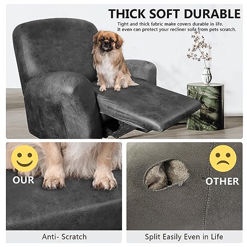 Image of ANARACHON Leather Like Recliner Chair Covers Heavy Duty, 4 Pieces Recliner Cover for Recliner Chair, Leather Cover for Recliner slipcovers Washable for Pets (Light Grey 2)