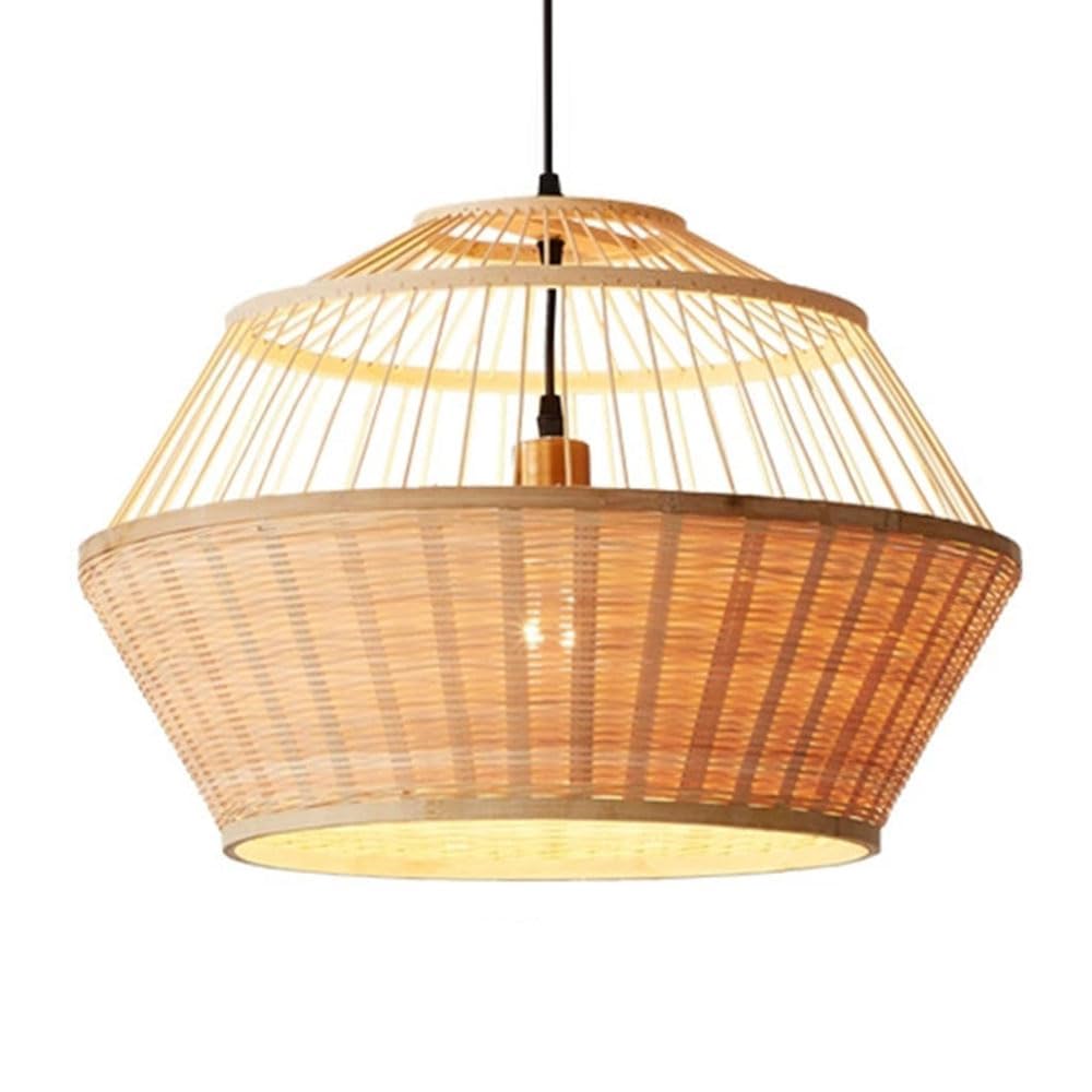 LANTANB Rattan Woven Pendant Lighting, with Faux Parchment Lampshade Vintage Chinese-Style Bamboo Woven Restaurant Chandelier, E26 Socket for Ceiling Decor Cafe Teahouse Bar Dining Room - 1Pack ﻿
