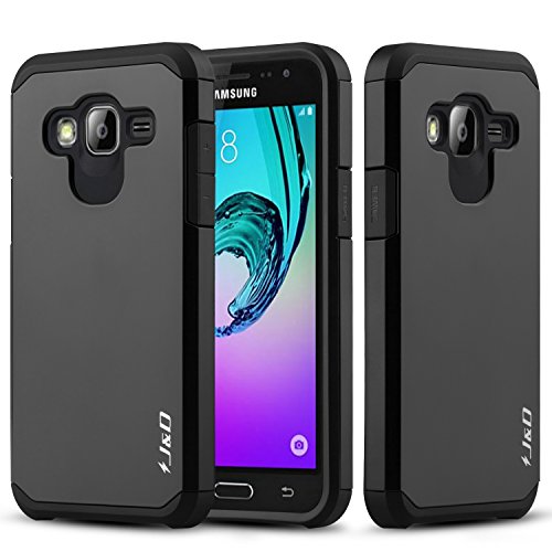 J&D Case Compatible for Samsung Galaxy J3 / J3 2016 / J3 V/Amp Prime / J3 Sky/Express Prime Case, Heavy Duty Dual Layer Hybrid Shockproof Protective Rugged Bumper Case for Galaxy J3 Case, Black