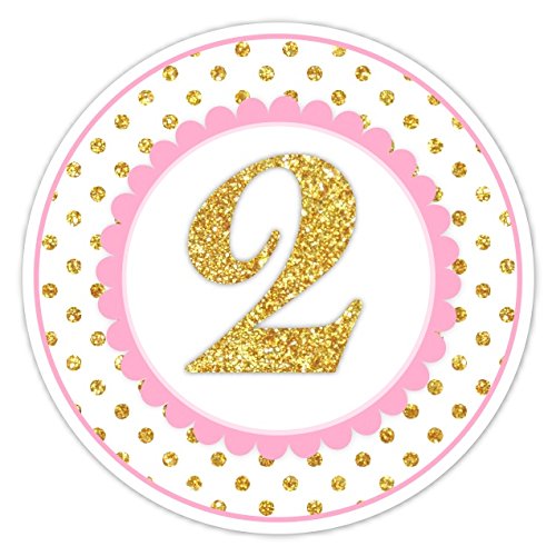 Amazon.com: Pink and Gold Dots 2nd Birthday Stickers, Party Favors ...