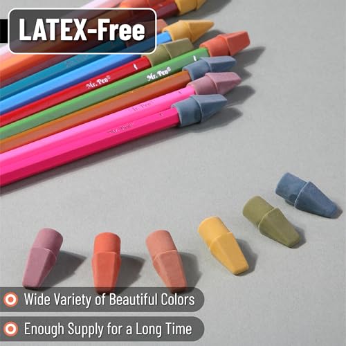 Image of Mr. Pen- Pencil Top Erasers, 120 Pack, Folk Festival Colors | Latex-Free & No Smudge Pencil Eraser Tops