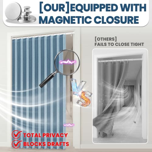 Image of AJAZZ Blackout Closet Door Curtain with Curtain Rods 28-39 in Length Privacy Sound Proof Curtains Suitable for Bedroom Living Room Doorway Curtain Sets (1 Panel, 42 W x 78 L, Blue)
