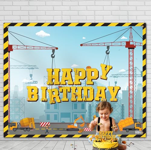 Image of Party Propz Construction Theme Birthday Decoration Backdrop for Boys - 2pcs, Happy Birthday Backdrop Banner, Transport Theme Decorations, JCB Theme Party Decoration (Cloth Banner)
