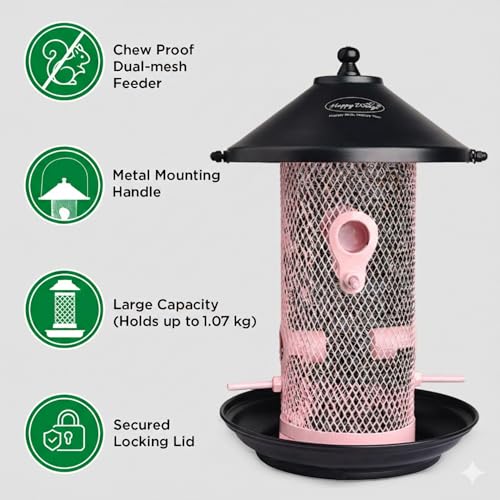 Image of Happy Wings Metal Mesh Tube Bird Feeder for Wild Birds - Pink