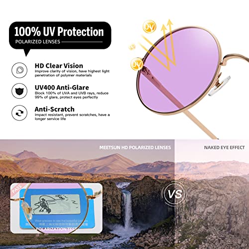 Image of MEETSUN Small Round Polarized Sunglasses for Men Women Metal Retro Hippie Circle Sun Glasses Driving Festival Cosplay UV400