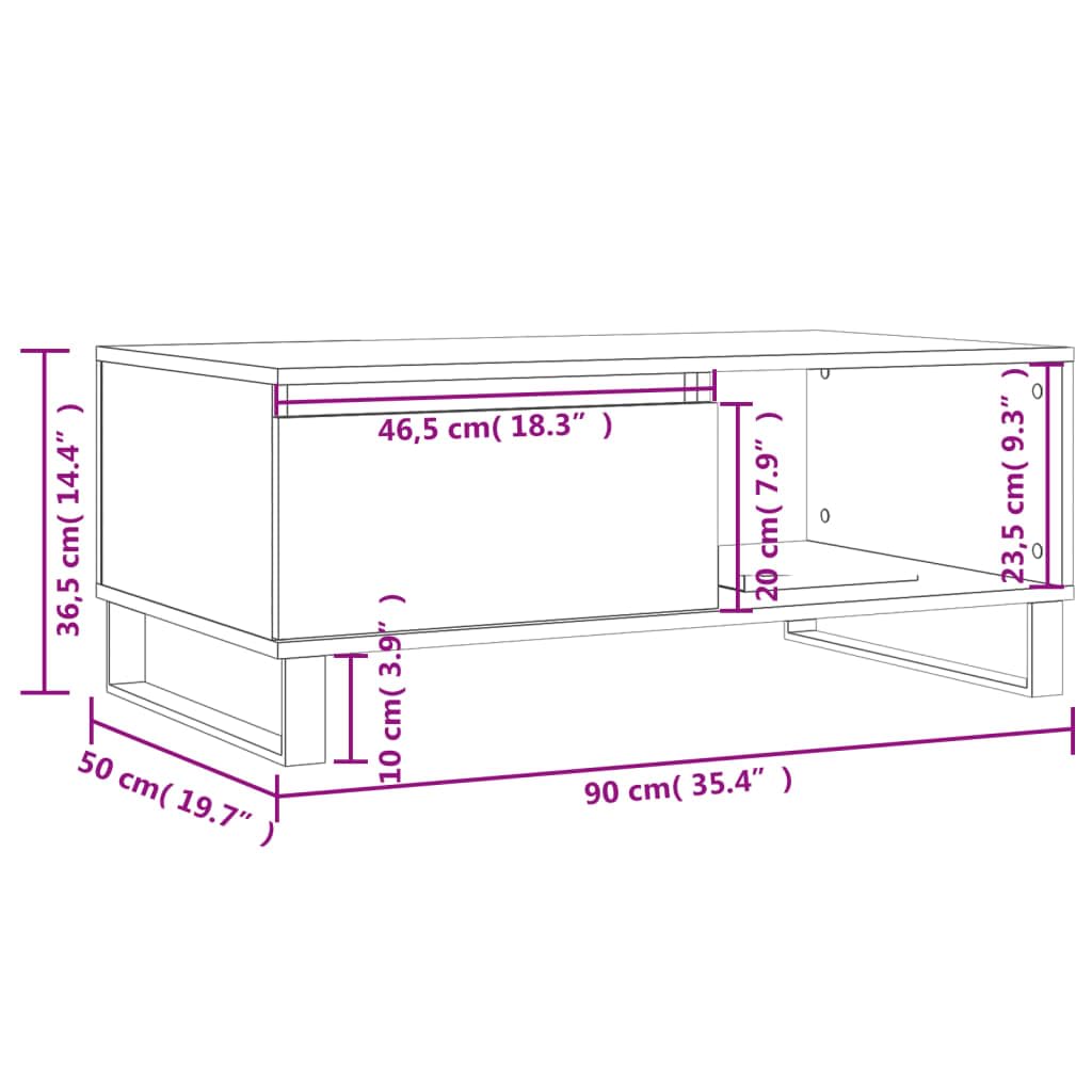 VidaXL Tavolino Salotto Grigio Cemento 90x50x35 Cm Con 2 Cassetti E Comparto - Legno Multistrato Resistente