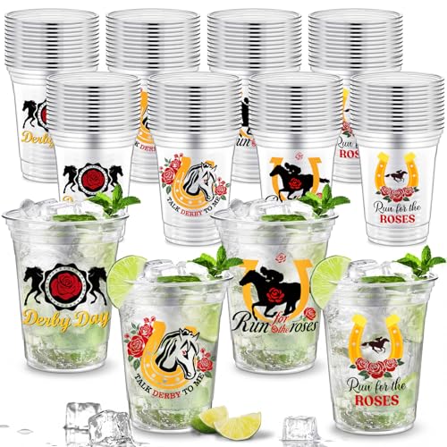 Rtteri 100 Pcs Derby Disposable Plastic Cups Bulk 16 oz Larg