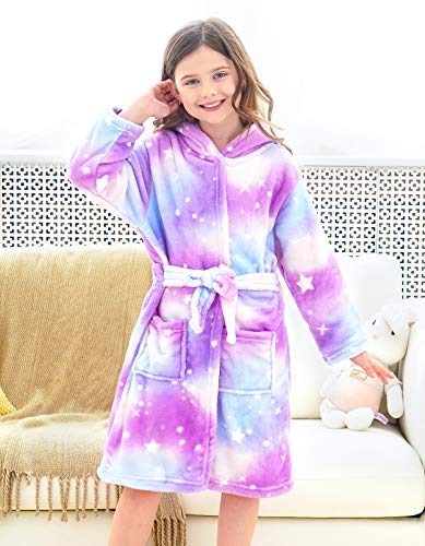 Image of Doctor Unicorn Soft Hooded Rainbow Bathrobe Sleepwear for Girls