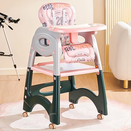 Image of High Chair Tray and Kids 3 in 1 for High Chairs for Babies and Toddlers, Table and Chair Set | Building Block Table | Toddler Chair with 3-Position Adjustable Feeding（Pink）