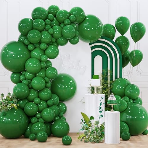 Image of PartyWoo Dark Green Balloons 120pcs Emerald Hunter Forest Green Color | Different Sizes of 18 12 10 5 Inch Balloons for Birthday Christmas Graduation Dinosaur Jungle Party Decorations Green-Y56