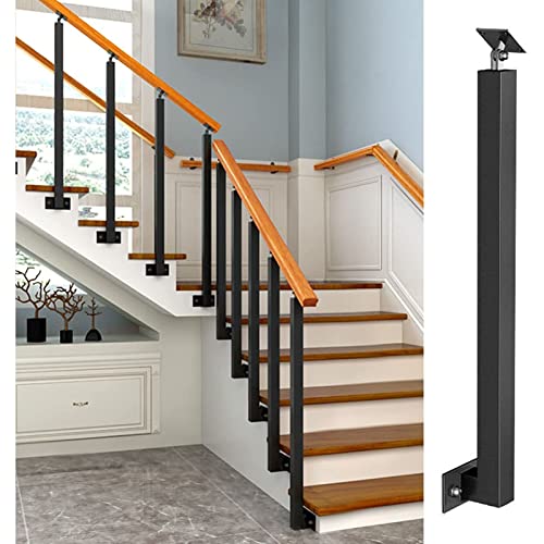 Kits De Balaustrada De Escalera De Montaje Lateral, Postes De Eje De Barandilla De Plataforma De Escalera De Metal Cuadrado Negro For Pasamanos De Transición De Paso Con Soporte De Ángulo Ajustable De