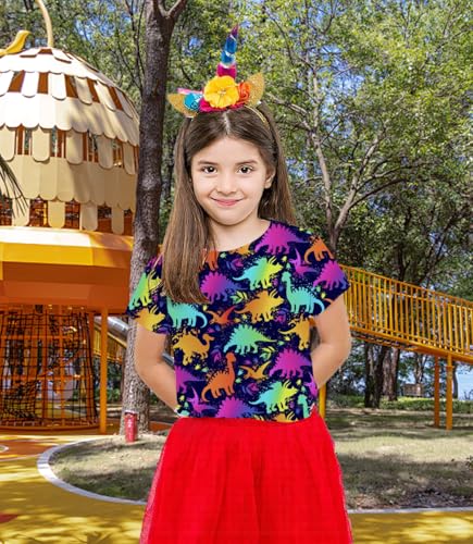 Dinosaur Shirt for Girls Cute Dinosaurs Colorful Tshirt Kids Dino Birthday Short Sleeve Tee Top3