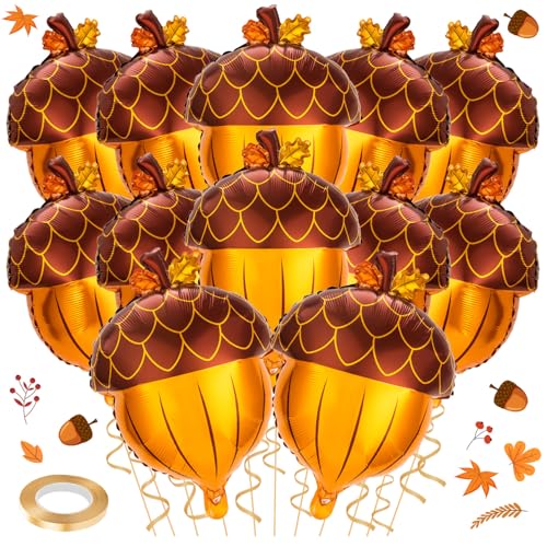 Fall Acorn Balloon, 12Pcs Foil Fall Pine Cones Shaped Balloons for Thanksgiving Fall Baby Shower Birthday Theme Party Decorations