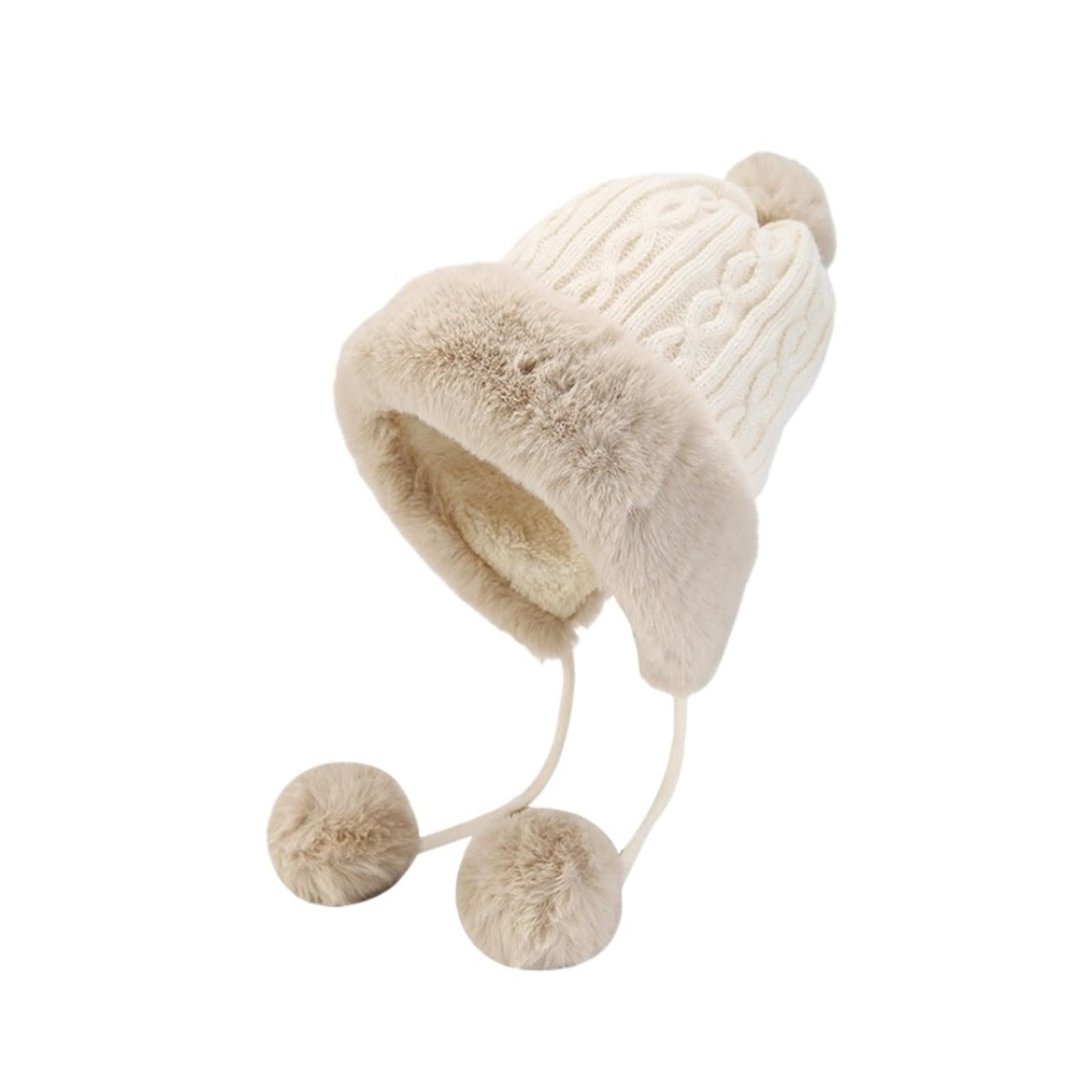Cappello Invernale Berretto Invernale da Donna Berretto Caldo Foderato con Teschio con Polsino in Pelliccia Sintetica con Pompon Cappello Caldo(Beige)