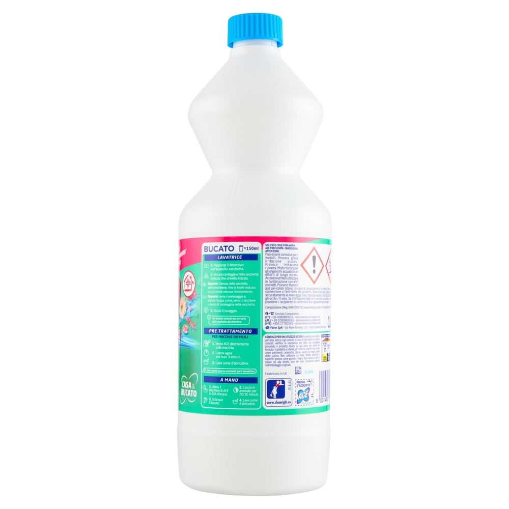 4x Ace Duftendes Bleichmittel Candeggina Profumata - Bleiche für Oberflächen und Wäsche 1000ml + Beni Culinari Kostenloser Schlüsselanhänger