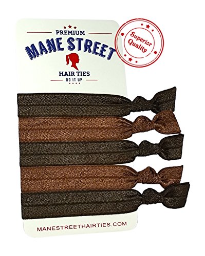 BEST HAIR TIES (BRUNETTE) - Mane Street Hair Ties - Best Fold Over Elastic Material On The Market - No Tug Knotted Elastic Ribbon - Prevents Ponytail Holder Headache - Heat Sealed Ends by Mane Street Hair Ties