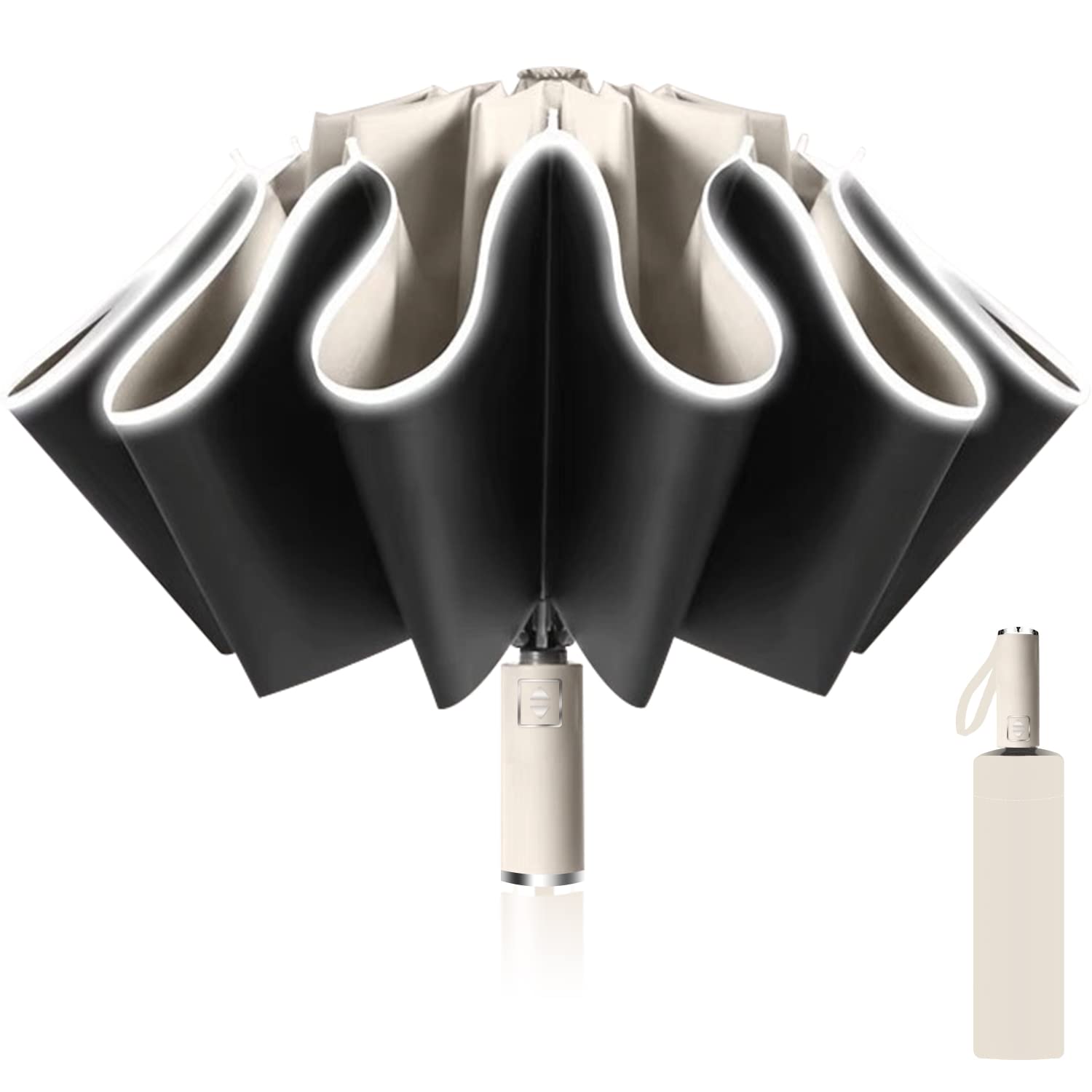 Ombrello Inverso Automatico, Ombrello Pieghevole Antivento, Ombrello Grande da Pioggia 10 Stecche Rinforzate per Uomo Donna, Diametro 105cm
