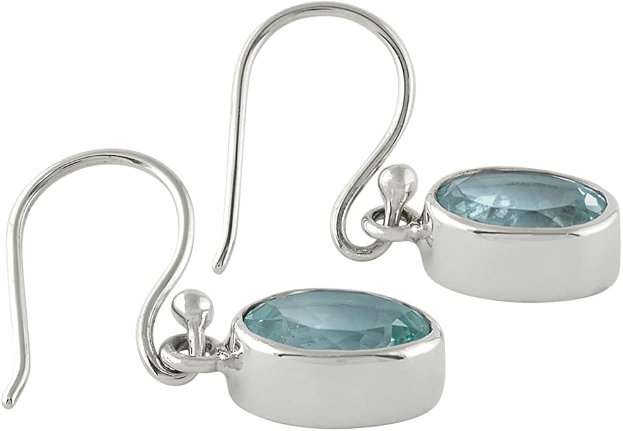 Starborn Blue Topaz Brazil Oval Panel Cut Faceted Earrings in 925 Sterling Silver, Blue,Silver - Image 5