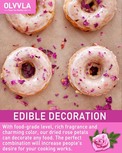 Image of Olvvla - Dried Rose Petals - 0.91oz /26g - Premium Food Grade Dried Roses Edible Flowers - Perfect for Edible Rose Petal Tea, Decorations, Baking, Making Rose Water