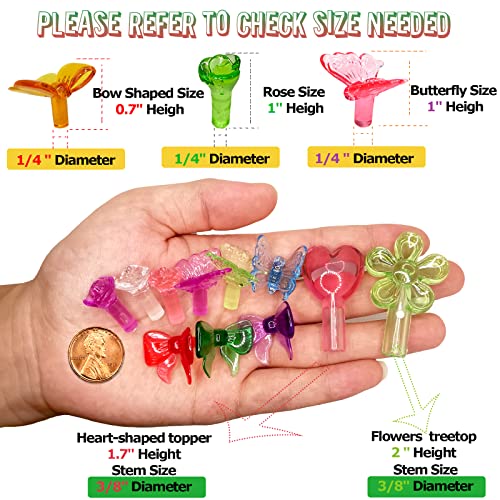 Medium Ceramic Christmas Trees Replacement Lights Bulbs/130Pcs Tree Pegs Ornaments - Roses/Butterflies/Bowknot & 4 Pcs Topper Stars (Petal And Heart-Shaped) #TOP1