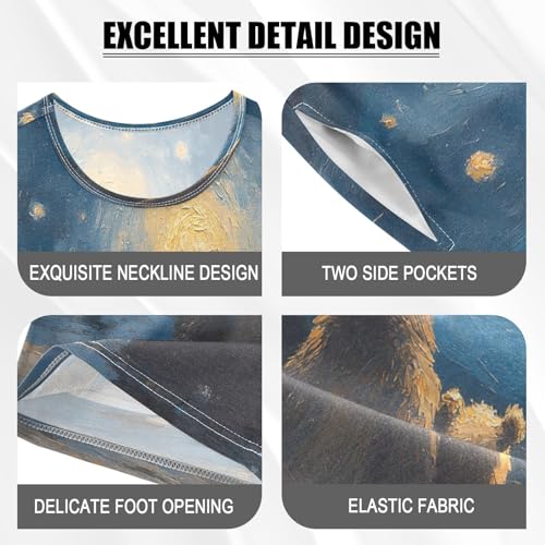 ALAZA Van Gogh Funny Bear Sky Galaxy Pajamas Set Short Sleeve Cotton Sleepwear Summer Pjs 2 Piece 5-14Y4