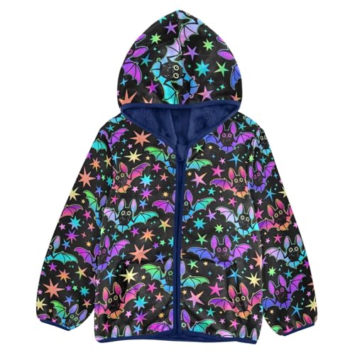 Boys' Fleece Hoody Jacket Zip Up Coat Warm Fall Winter Plush Jacket Colorful Bat Long Sleeve Outerwear