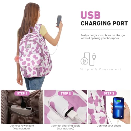 Image of WINDARS School Backpack for Teen Girls, Cute College Backpacks for Women Students Aesthetic Bookbag Large 15.6 Inch Laptop Bag Middle School Travel Back Pack (Cow Print Purple)