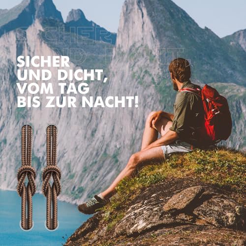 Stepace Rund Schnürsenkel [2 Paar] Reißfest Schuhbänder für Wanderschuhe Arbeitsschuhe Trekkingschuhe, ca. 4,5 mm Durchmesser, 100 cm - 180 cm Länge Kaffee Khaki-120(Punkte)