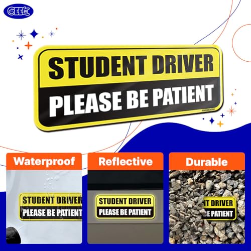 Image of GEEKBEAR Student Driver Car Magnet - Colorful, Reflective, Weather-Resistant - Rectangular 8.7 x 3.5 in (Black /Black, 3 Pack)