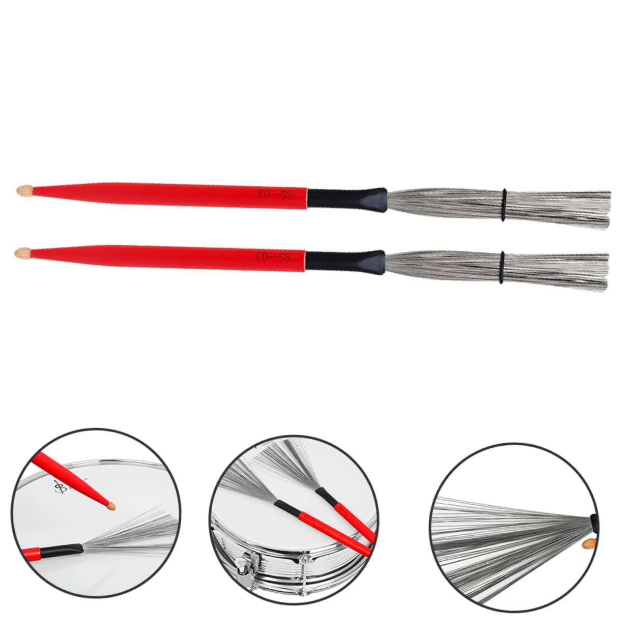 TOYANDONA 2paia Bacchette Per Batteria Legno Di Acero Con Manico Duro e Spazzole Filo Accessori Per Percussioni Jazz