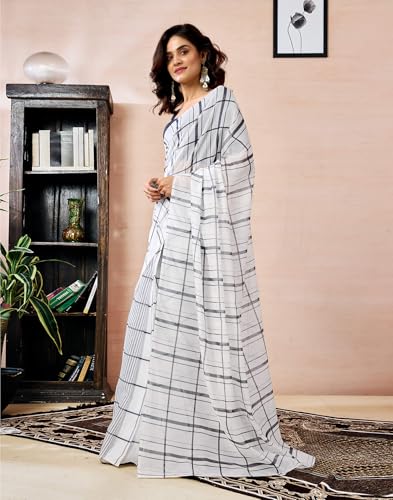 Image of SIRIL Women's Printed Chanderi Cotton One Minute Ready to Wear Saree with Unstitched Blouse Piece