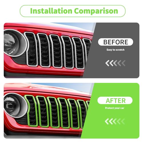 Image of Linskip for 2024-2025 Jeep Wrangler JL 4XE & Gladiator JT Grille Inserts, Meshless Grille Bezel Covers for Jeep Wrangler Sport Rubicon Sahara Willys Mojave Rubicon,Exterior Accessories(Light Green)