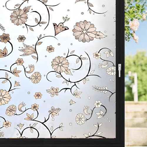 Image of MOCOCO Premium Vinyl Privacy Stained Frosted Window Glass Film (12x60 Inch) - Self-Adhesive Tint Wallpaper Sticker Opaque Sheet for Glass Cover Window, Door, Office, Home.| Anti-UV. White Flower