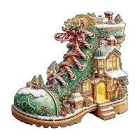 Jigfoxy Christmas Boot Wooden Jigsaw Puzzles for Adults, 240pcs Unique Animal Shape Wood Puzzles, Birthday Gifts for Family Friend with wooden box(13.4 * 13.4in)