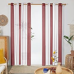 Visillos Navideños Deconovo Cortinas Navideñas Habitacion, Visillos Salon Translúsidas, para Ventana Dormitorio Moderno, con Ojales 140x260cm, Rojo, 2 Piezas